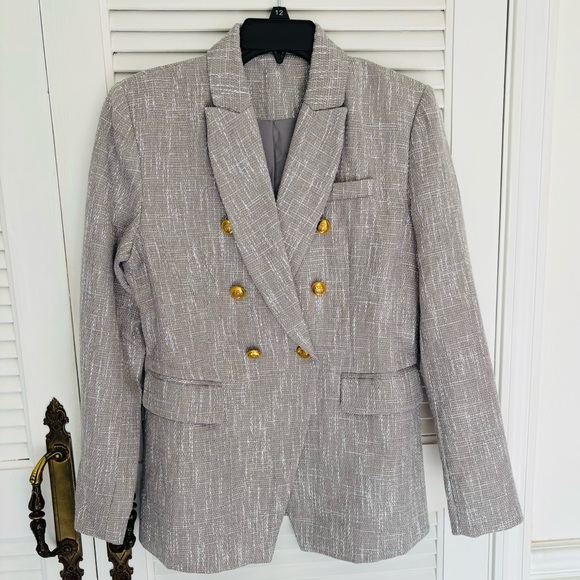 NWT Beige Military Tweed Blazer - Picture 3 of 4